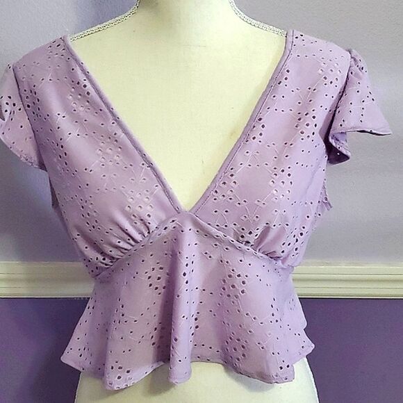 NWOT Ragdoll Lavender Eyelet Ruffled Boho Prairie Crop Top - Picture 1 of 7